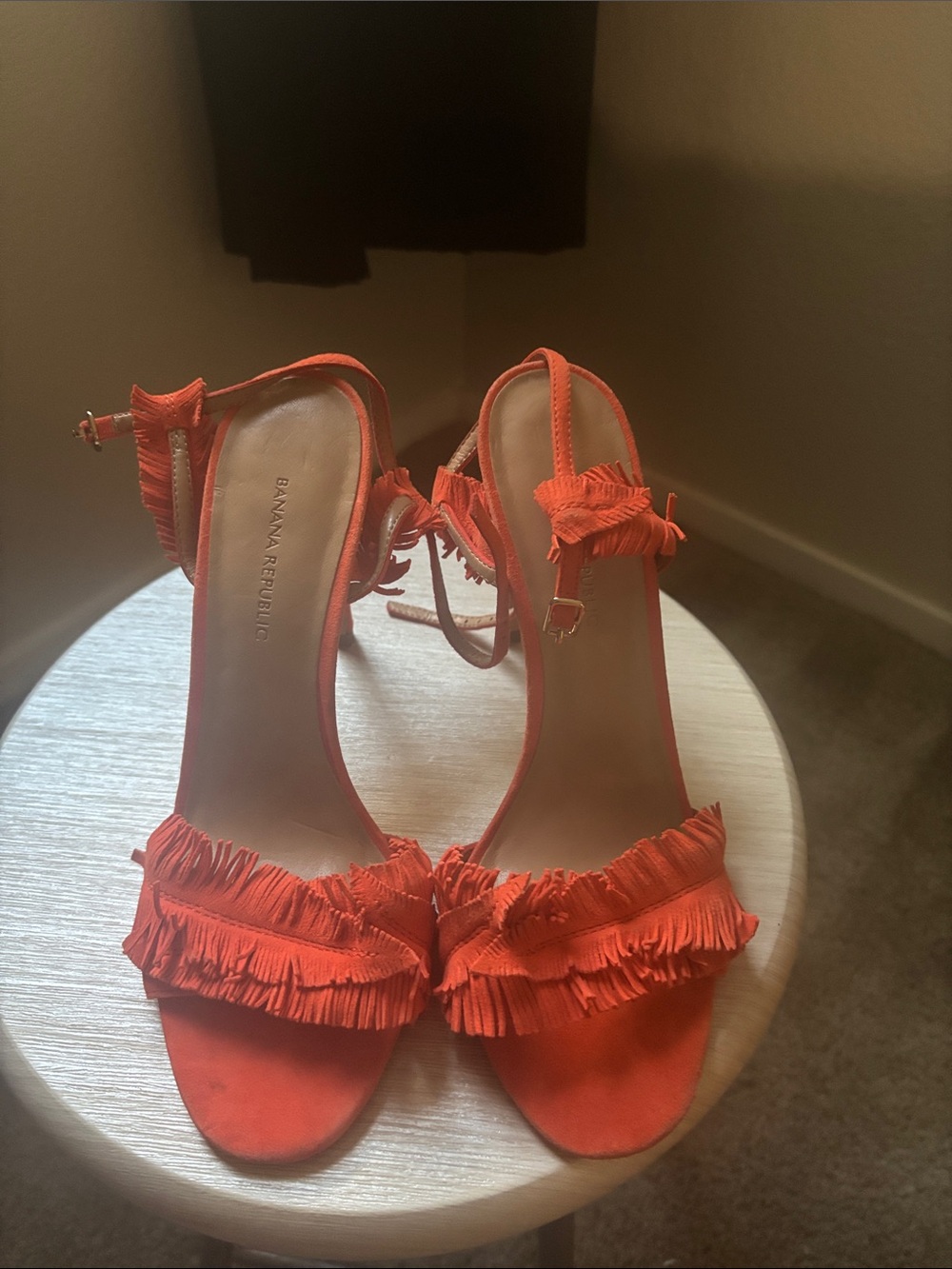 Banana Republic Coral Fringe Ankle-Strap Heels